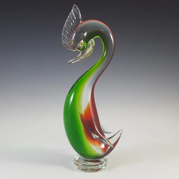 Murano Venetian Green & Red Vintage Glass Swan Figurine