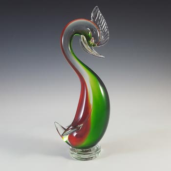 Murano Venetian Green & Red Vintage Glass Swan Figurine