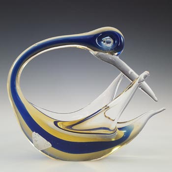 Ferro & Lazzarini Murano Blue & Amber Sommerso Glass Swan