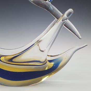 Ferro & Lazzarini Murano Blue & Amber Sommerso Glass Swan
