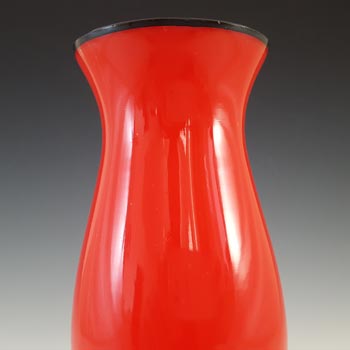 Czech / Bohemian Pair of Red & Black Tango Glass Vases