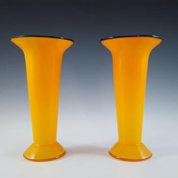 Franz Welz Pair of Czech / Bohemian Orange & Black Tango Glass Vases