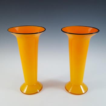 Czech / Bohemian Pair of Orange & Black Tango Glass Vases