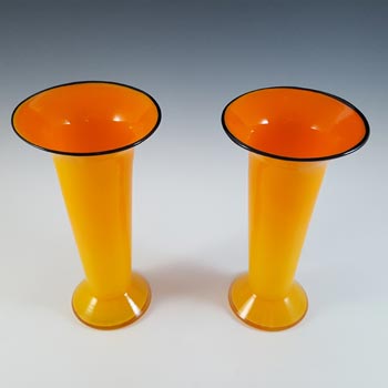 Czech / Bohemian Pair of Orange & Black Tango Glass Vases