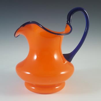 Czech / Bohemian Art Deco Orange & Blue Tango Glass Vase / Jug