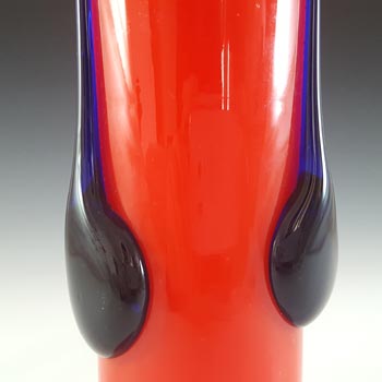 Czech / Bohemian Pair of Red & Blue Tango Glass Vases