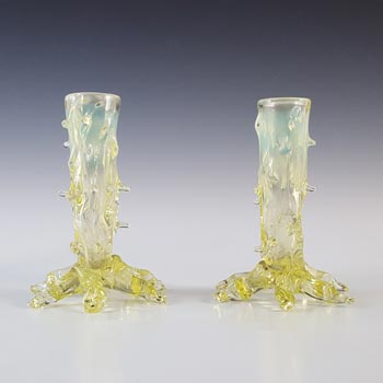 John Walsh Pair of Vaseline / Uranium Glass Thorn Vases