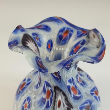 Fratelli Toso Millefiori Canes Murano Blue, White & Red Glass Vase