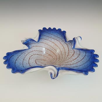 LABELLED Fratelli Toso Murano Copper Aventurine Blue Glass Bowl