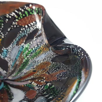 Murano Aventurine, Silver Leaf & Coloured Murrines Black Glass Bowl