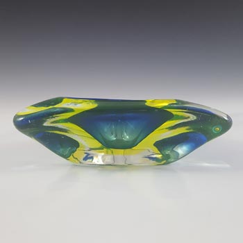 Arte Nuova Murano Blue & Uranium Yellow Sommerso Glass Bowl