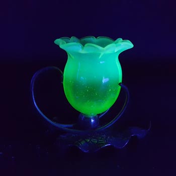Victorian Vaseline / Uranium Glass + Silver Base Vase