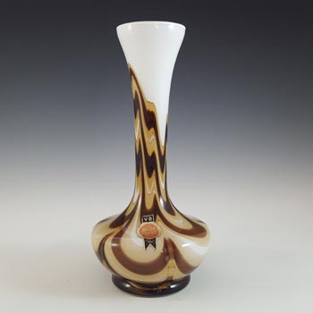 LABELLED V.B. Opaline Florence Empoli White & Brown Glass Vase
