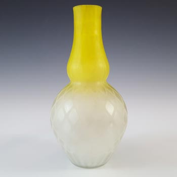 Victorian Satin Air Trap Yellow & White Glass Antique Vase