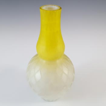 Victorian Satin Air Trap Yellow & White Glass Antique Vase