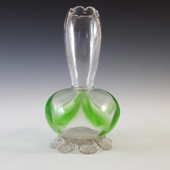 Victorian 1890's Clear & Green Trailed Glass Tulip Vase
