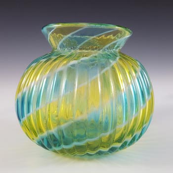 Victorian Stourbridge Yellow, Green & White Glass Ribbed Vase
