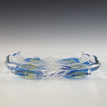 LABELLED Waltherglas Blue & Yellow Glass 'Pansy' Dish / Bowl