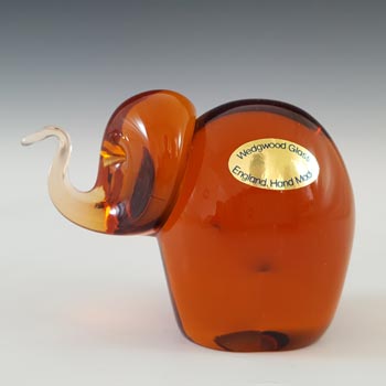MARKED Wedgwood Topaz Glass Elephant Sculpture L5005