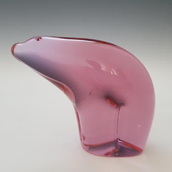 MARKED Wedgwood Lilac/Pink Glass Polar Bear Sculpture L5009