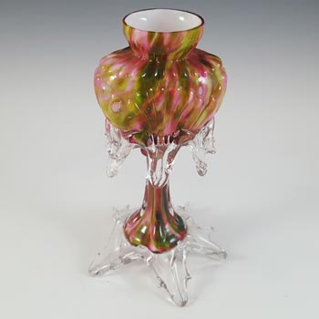 Welz Bohemian Pink with Green Aventurine Spatter Glass Vase