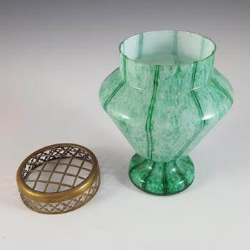 Welz Czech Green Aventurine Glass 'Vertical Stripes' Vase