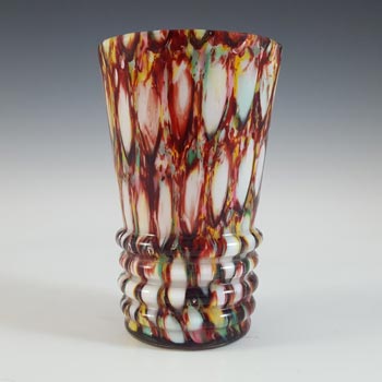 Welz Bohemian 1890\'s Honeycomb Spatter Glass Vase