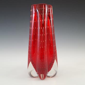 Whitefriars #9772 Ruby Red Glass Controlled Bubble Lobed Vase