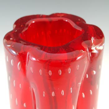 Whitefriars #9772 Ruby Red Glass Controlled Bubble Lobed Vase