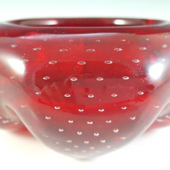 Whitefriars #9778 Ruby Red Glass Controlled Bubble Vintage Bowl