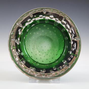 Vintage Green Glass Controlled Bubble Bowl Similar To Whitefriars #9099