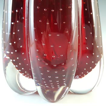 Whitefriars #9775 Ruby Red Glass Controlled Bubble Lobed Vase