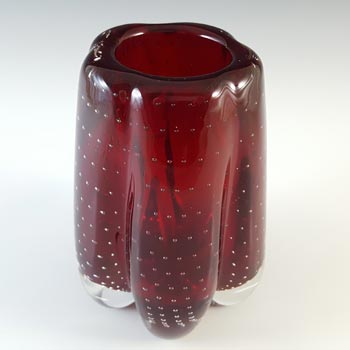 Whitefriars #9775 Ruby Red Glass Controlled Bubble Lobed Vase