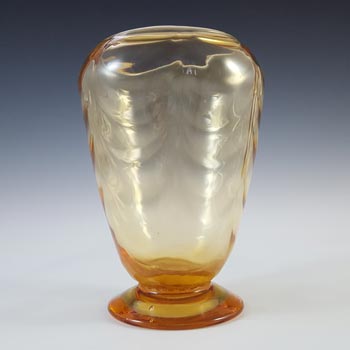 Whitefriars #9358 Amber Glass Wave Ribbed Footed Vase