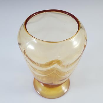 Whitefriars #9358 Wilson Amber Glass Wave Ribbed Footed Vase
