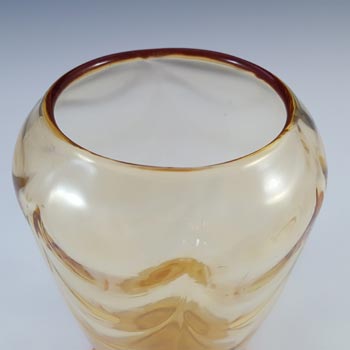 Whitefriars #9358 Wilson Amber Glass Wave Ribbed Footed Vase