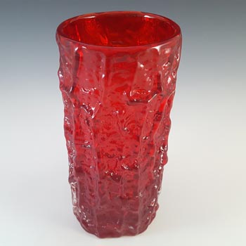 Whitefriars #9691 Baxter Ruby Red Glass 9" Textured Bark Vase
