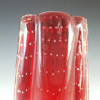 Whitefriars #9771 Ruby Red Glass Controlled Bubble Lobed Vase