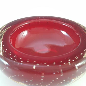 Whitefriars #9099 Ruby Red Glass Controlled Bubble Vintage Bowl
