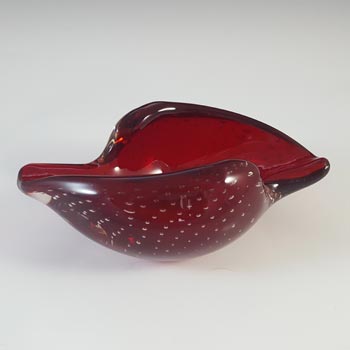Whitefriars #9558 Ruby Red Glass Controlled Bubble Vintage Bowl