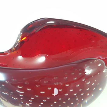 Whitefriars #9558 Ruby Red Glass Controlled Bubble Vintage Bowl