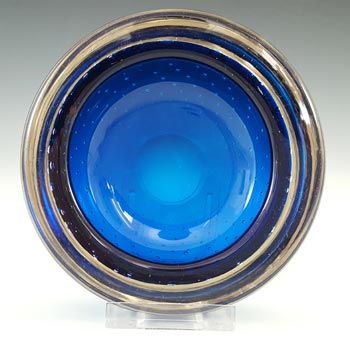 Whitefriars #9099 Blue Glass Controlled Bubble Vintage Bowl