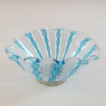 AVEM Murano Blue & White Glass Zanfirico Posy Bowl / Vase