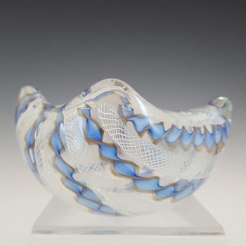 Archimede Seguso Murano Zanfirico Blue & White Glass Bowl