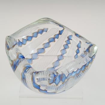 Archimede Seguso Murano Zanfirico Blue & White Glass Bowl
