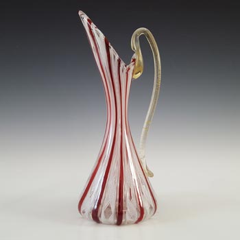 Murano Zanfirico Filigrana & Gold Leaf Glass Vase / Jug