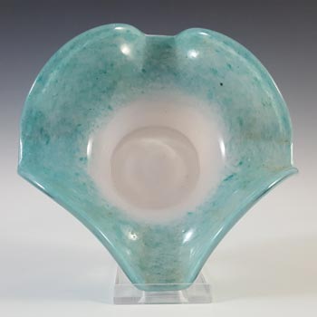 SIGNED Vasart Green & White Mottled Glass Bowl B043