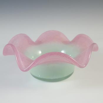 SIGNED Vasart Pink & Green Mottled Glass Bowl B021