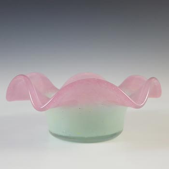 SIGNED Vasart Pink & Green Mottled Glass Bowl B021