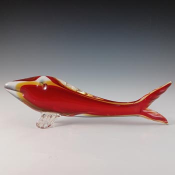 Aldo Bon Murano Red & Amber Sommerso Glass Fish Figurine